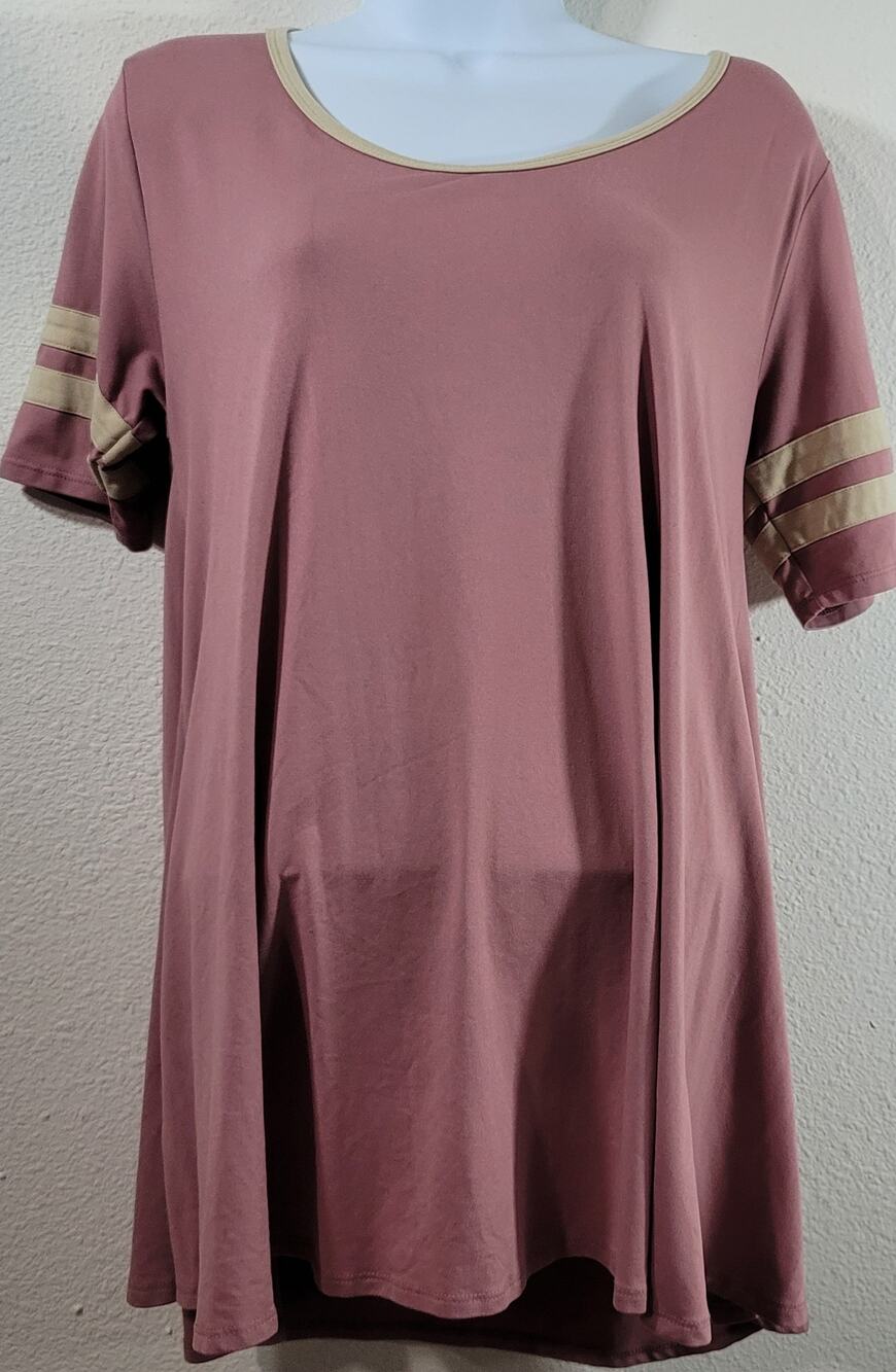LulaRoe Dusty Rose Tan Hi Low Top XS Lightweight Swing Soft Stretchy Round Neck